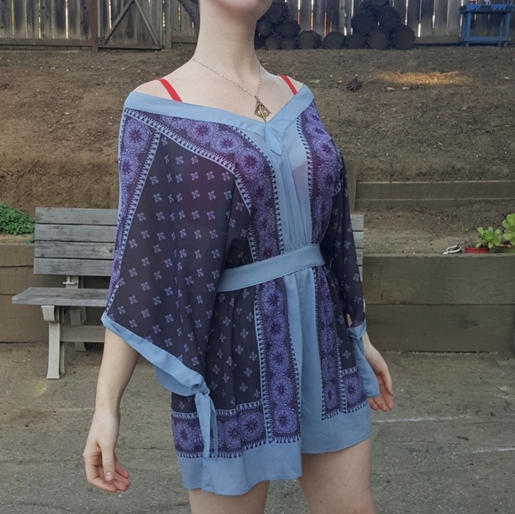 Free People kimono Style Patterned Blue Mini Dress - Picture 7 of 7